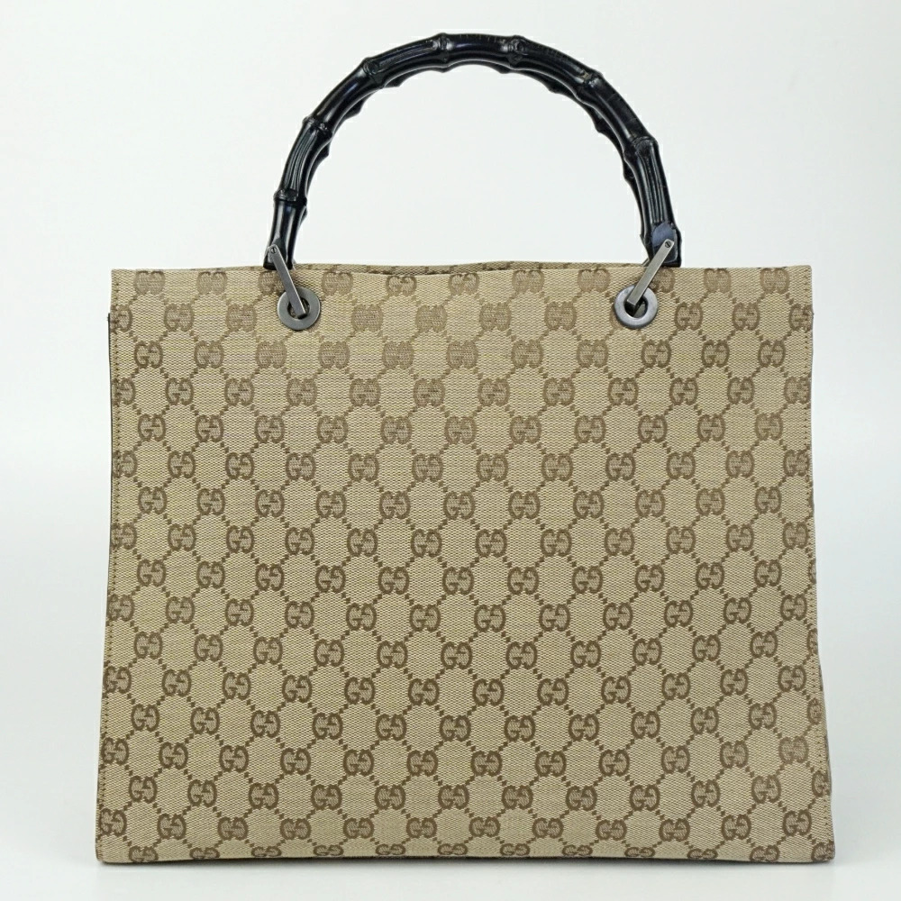 Gucci Bamboo GG Canvas Tote Bag Beige Cream x Black